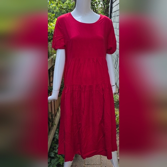 Boho Tiered Red Rayon Dress Xl - Picture 1 of 14